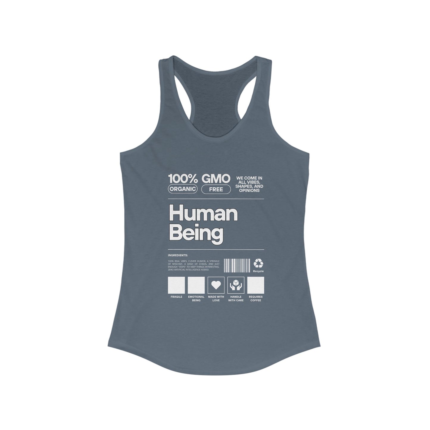 100% Human Being GMO-Free Women's Racerback Tank