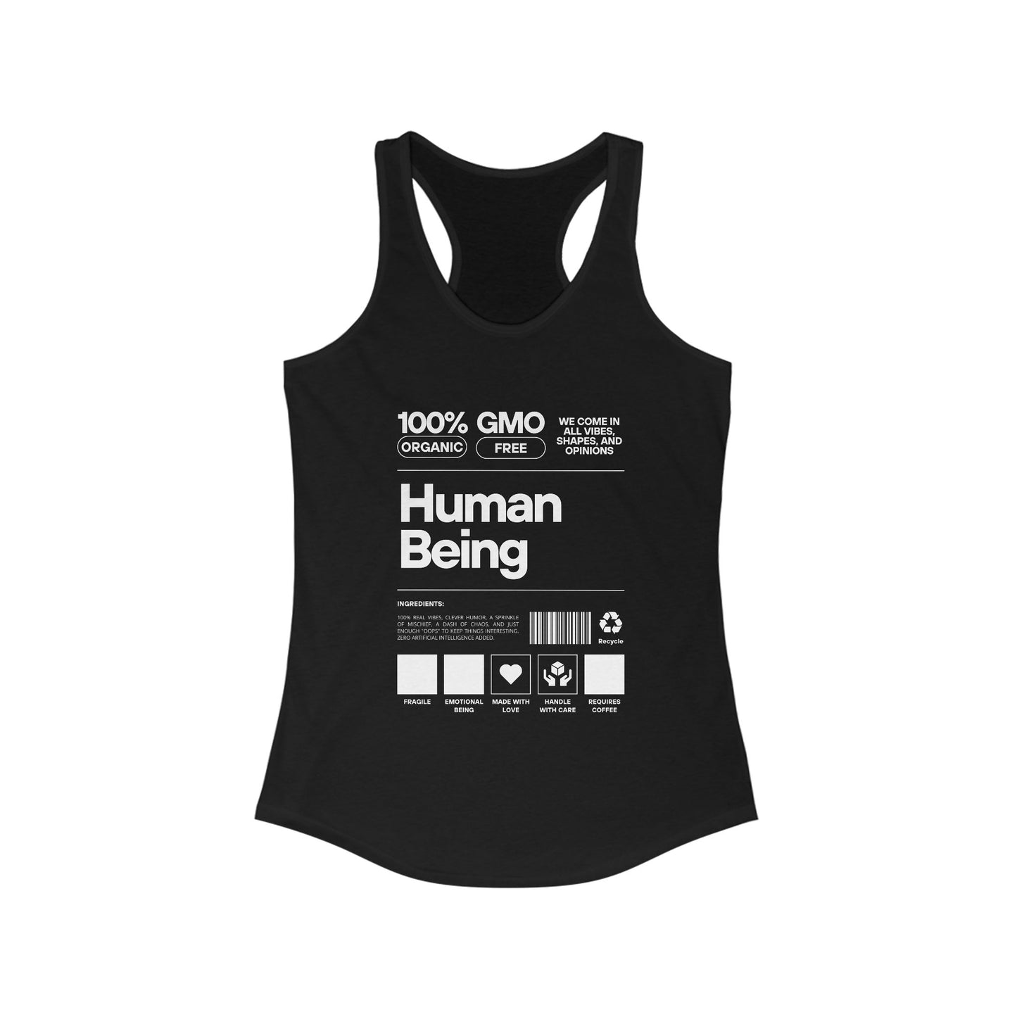 100% Human Being GMO-Free Women's Racerback Tank