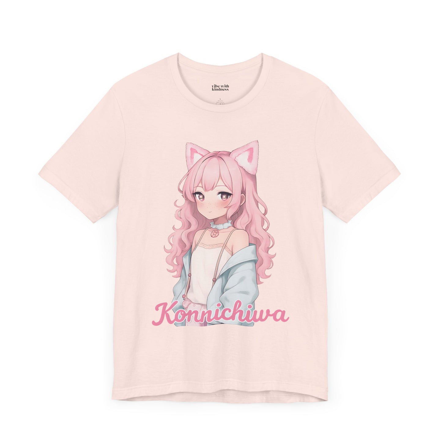 Pink Konnichiwa Manga Girl Anime Tee