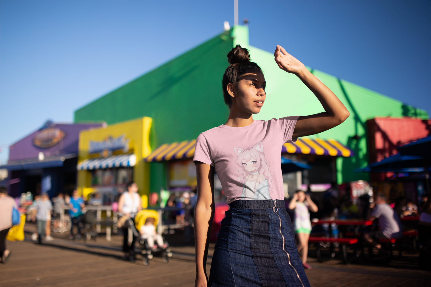 Pink Konnichiwa Manga Girl Anime Tee