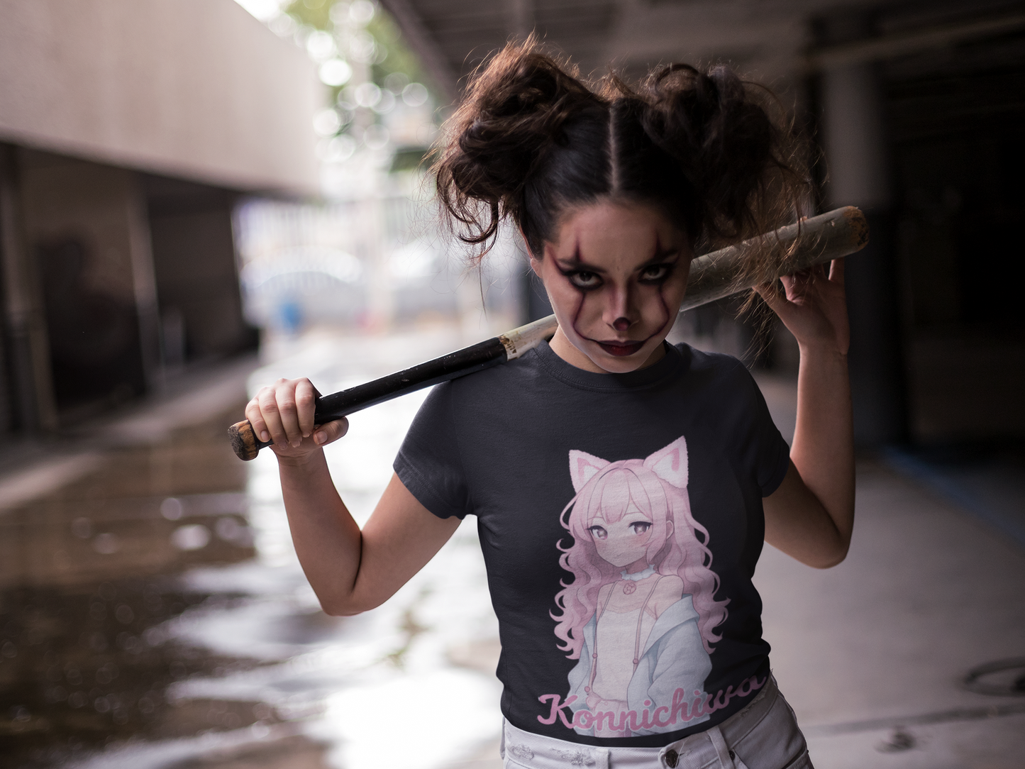 Pink Konnichiwa Manga Girl Anime Tee