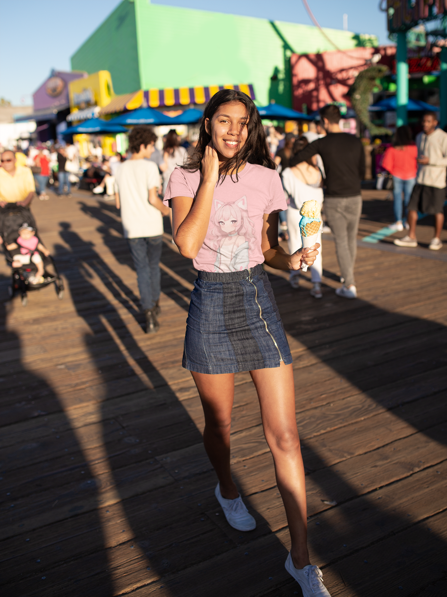 Pink Konnichiwa Manga Girl Anime Tee