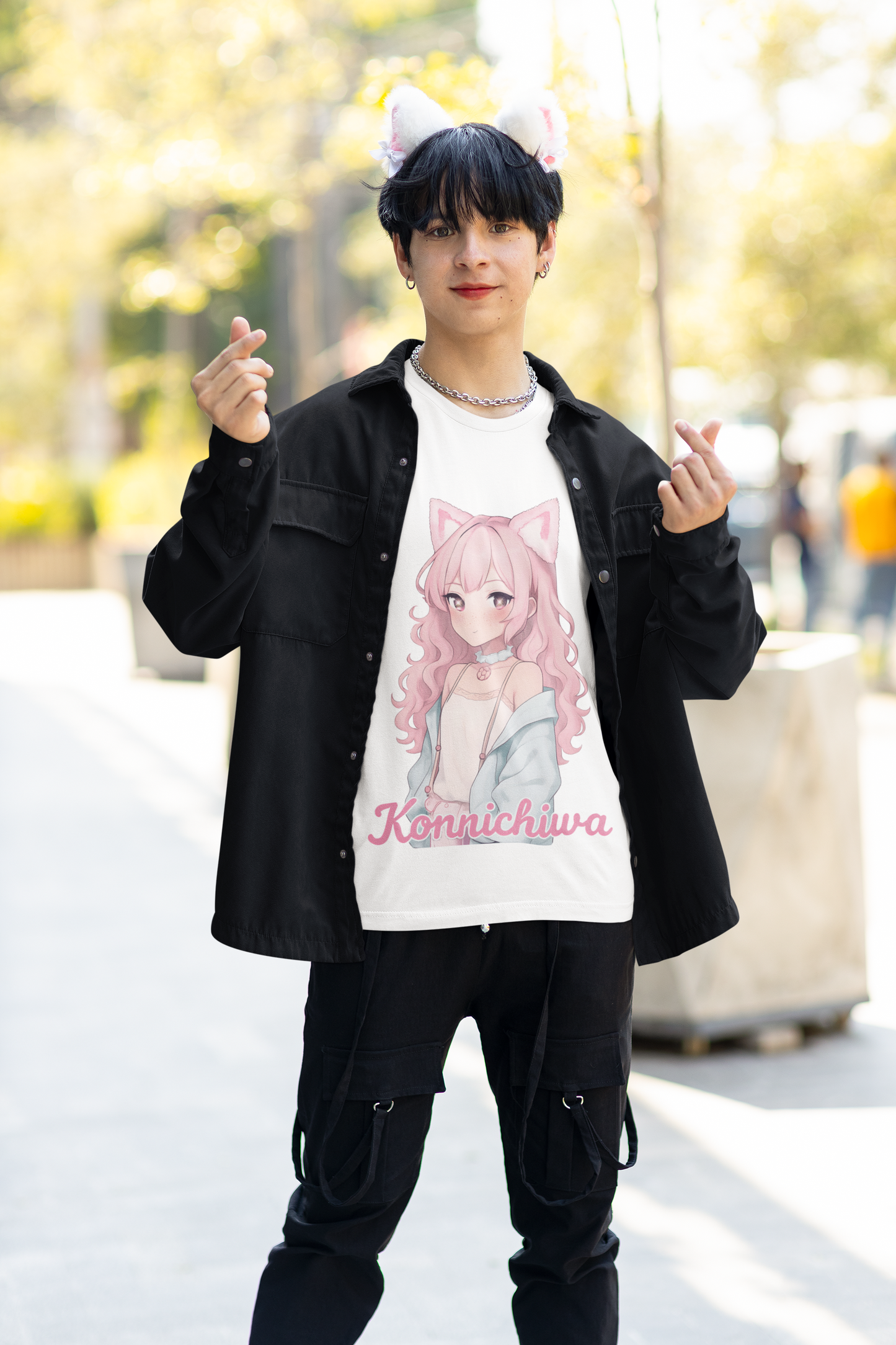 Pink Konnichiwa Manga Girl Anime Tee
