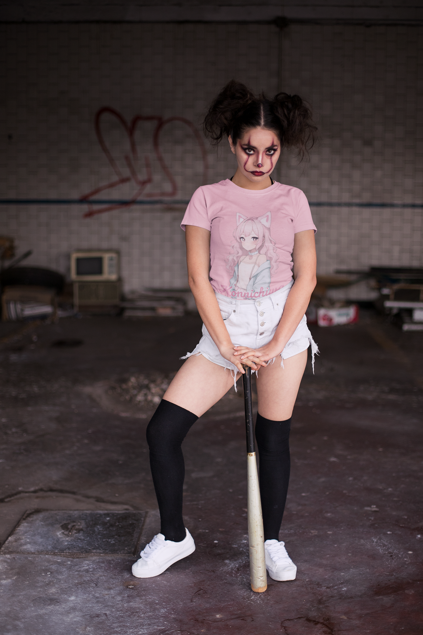 Pink Konnichiwa Manga Girl Anime Tee