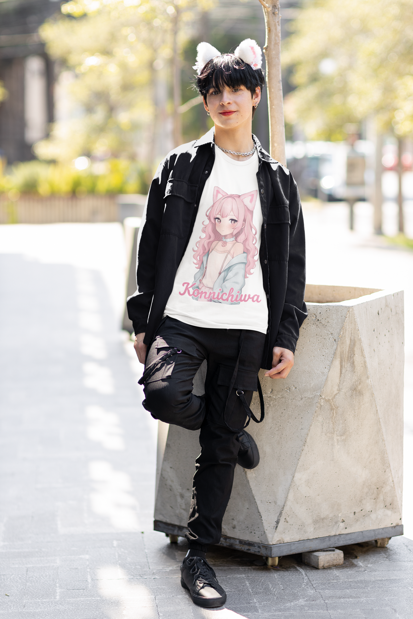 Pink Konnichiwa Manga Girl Anime Tee