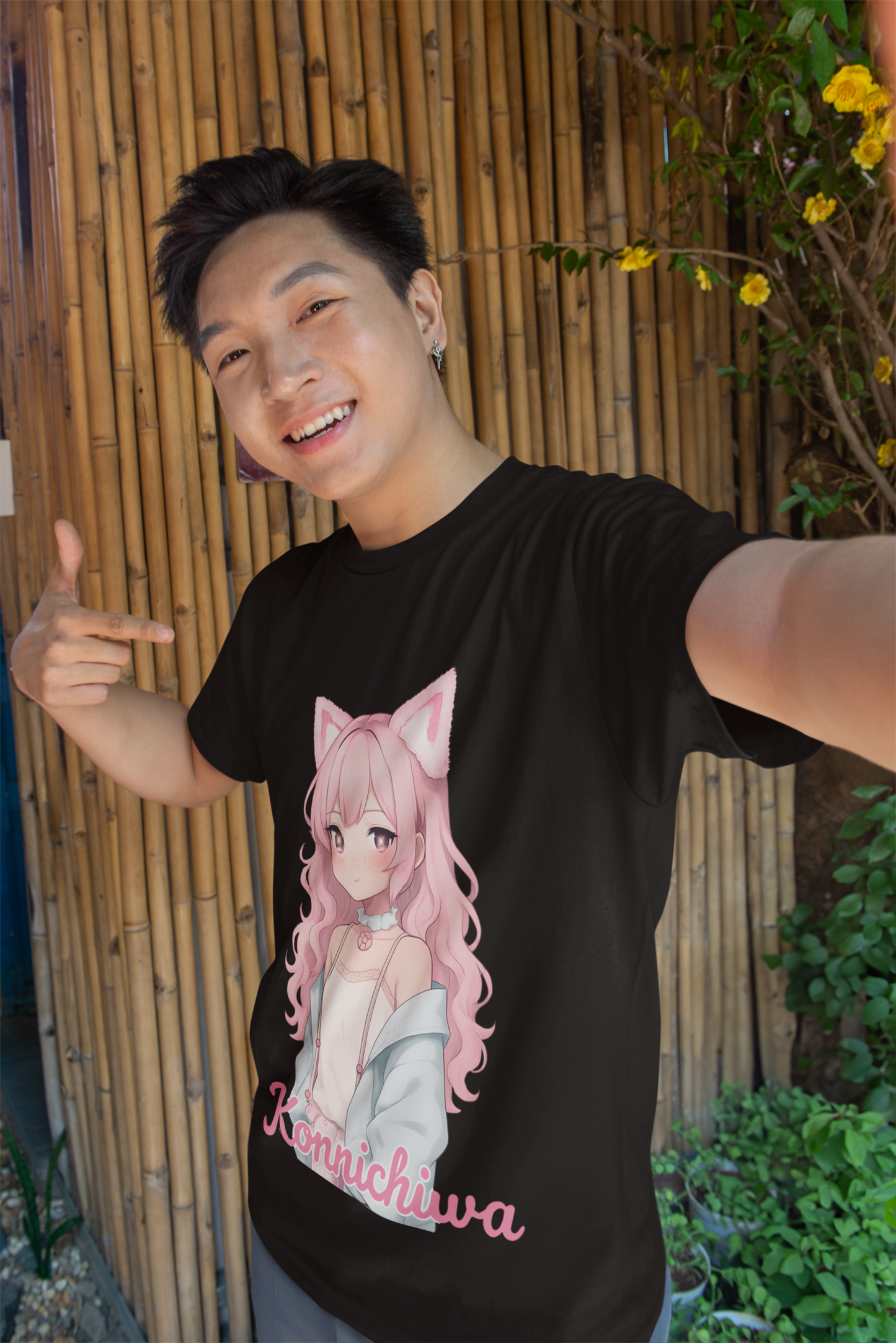 Pink Konnichiwa Manga Girl Anime Tee