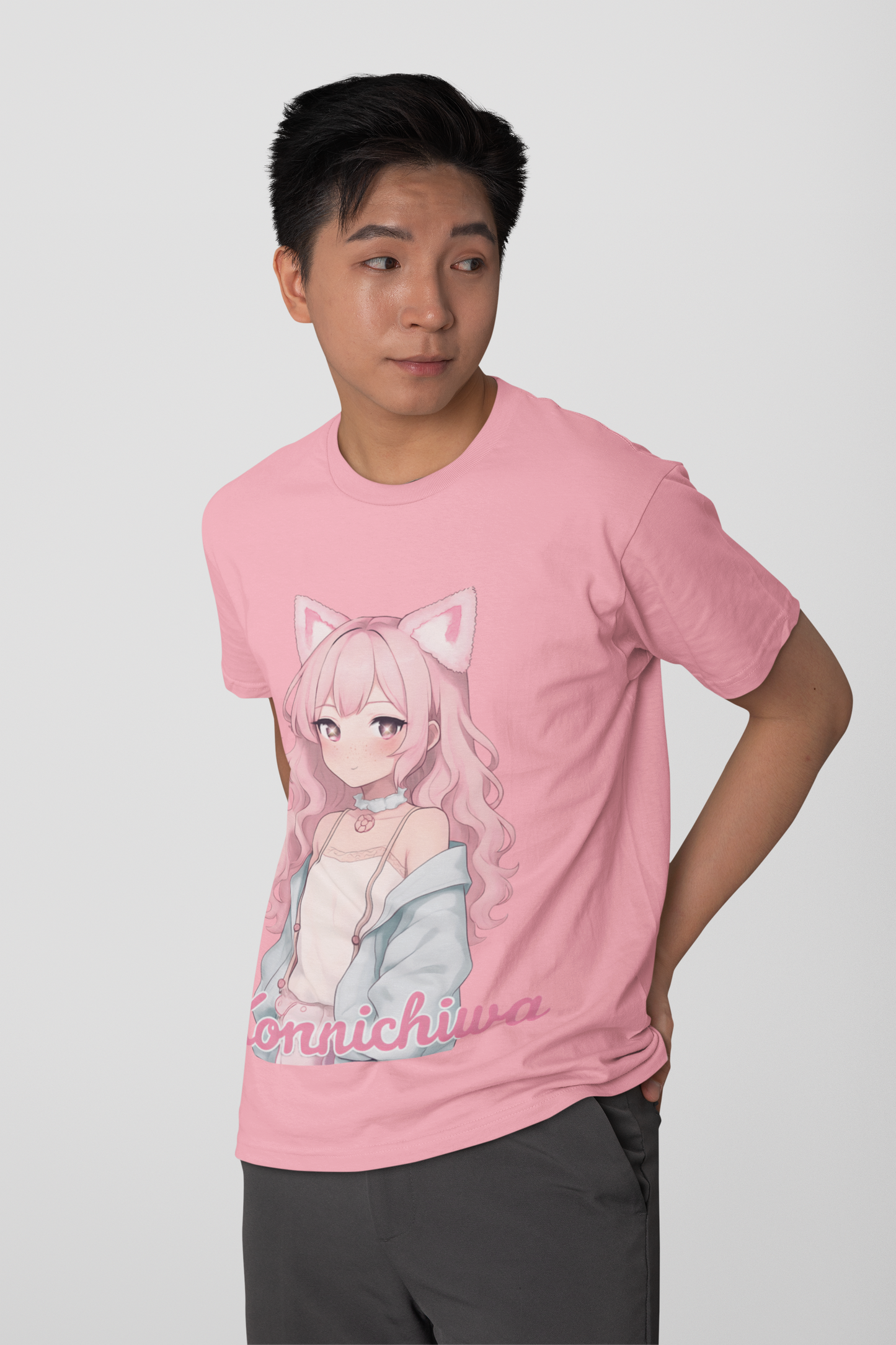 Pink Konnichiwa Manga Girl Anime Tee