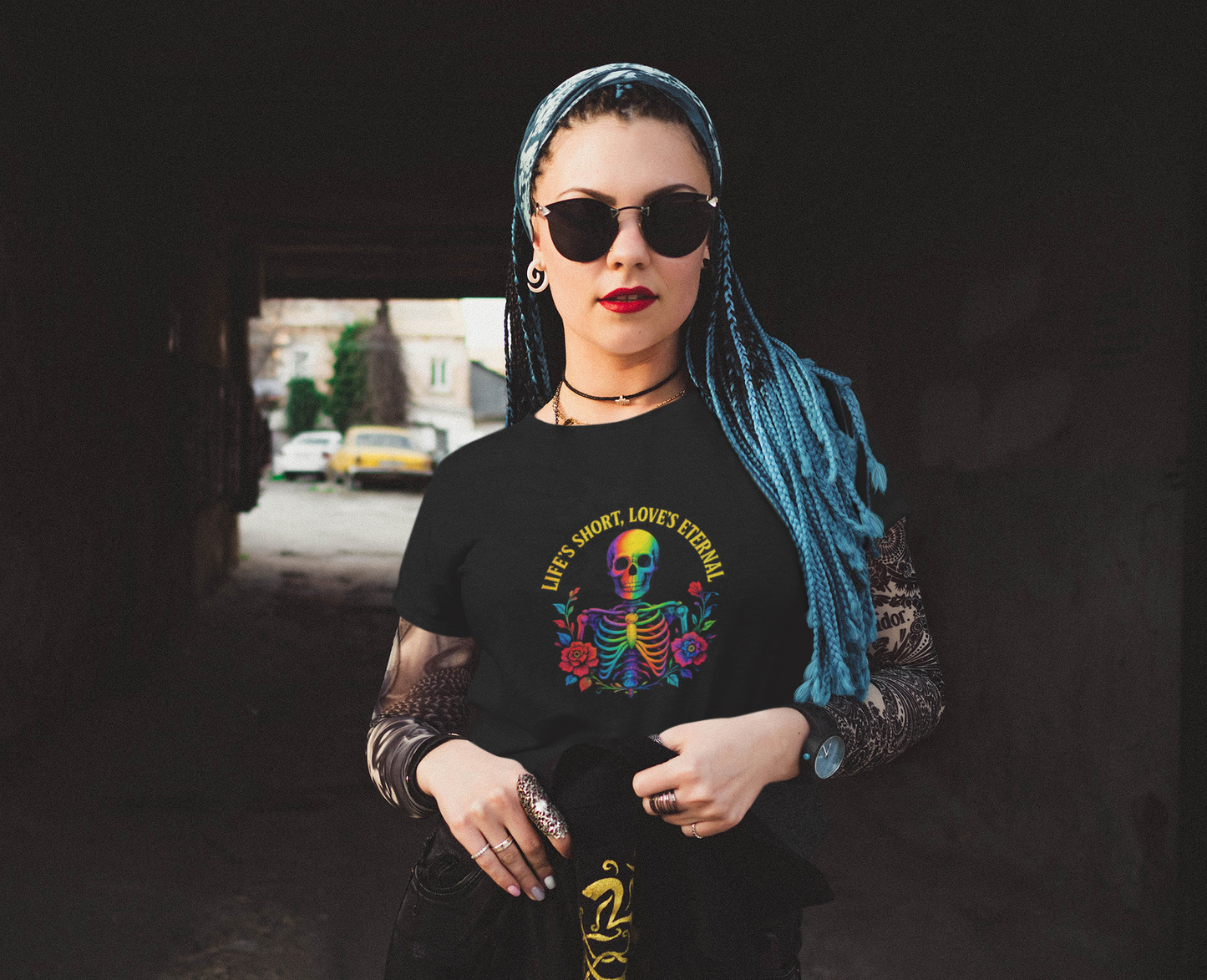 Life’s Short, Love’s Eternal – Rainbow Skeleton Women's Tee for Love and Pride