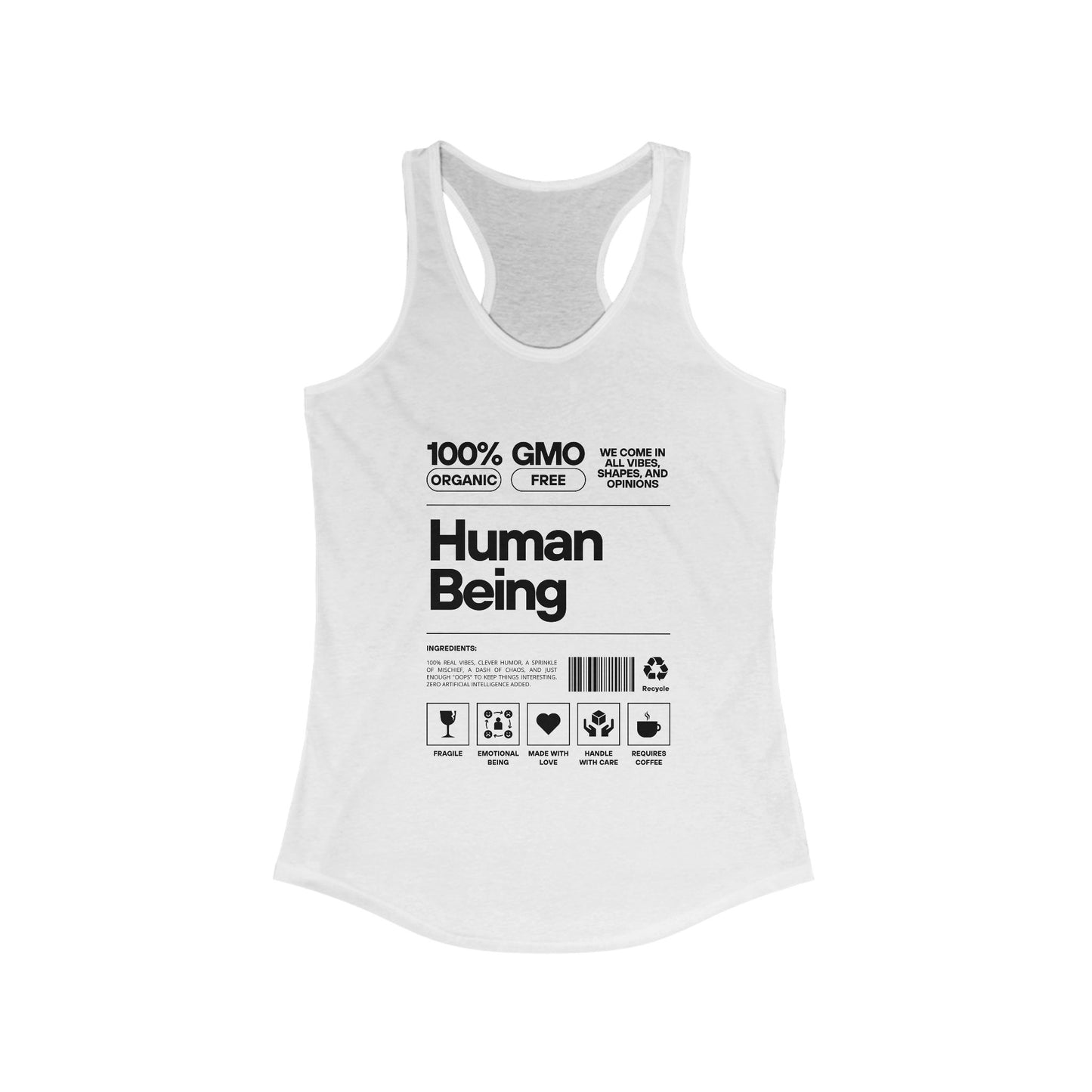 100% Human Being GMO-Free Women's Racerback Tank