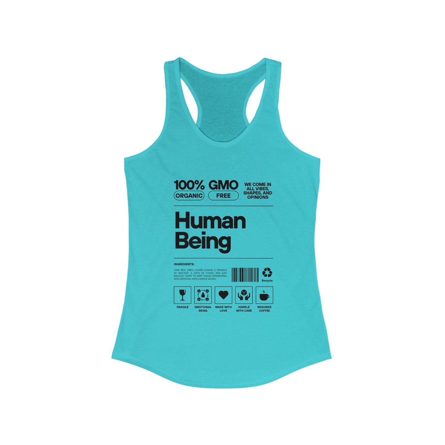 100% Human Being GMO-Free Women's Racerback Tank