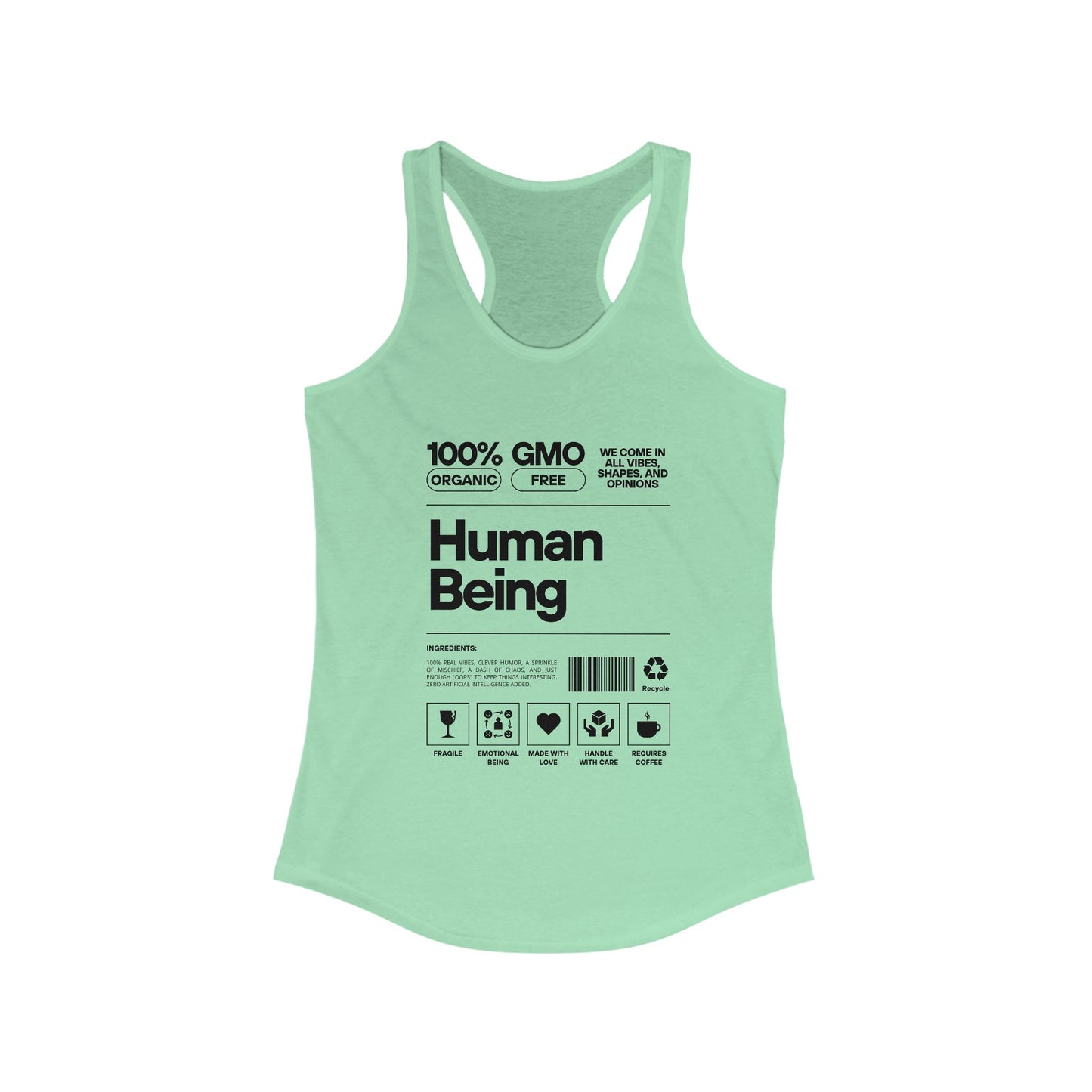 100% Human Being GMO-Free Women's Racerback Tank