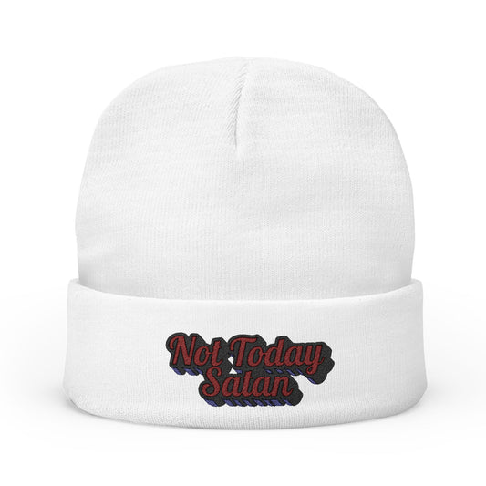 Not Today Satan Knit Beanie - Funny Embroidered Winter Hat for Unisex