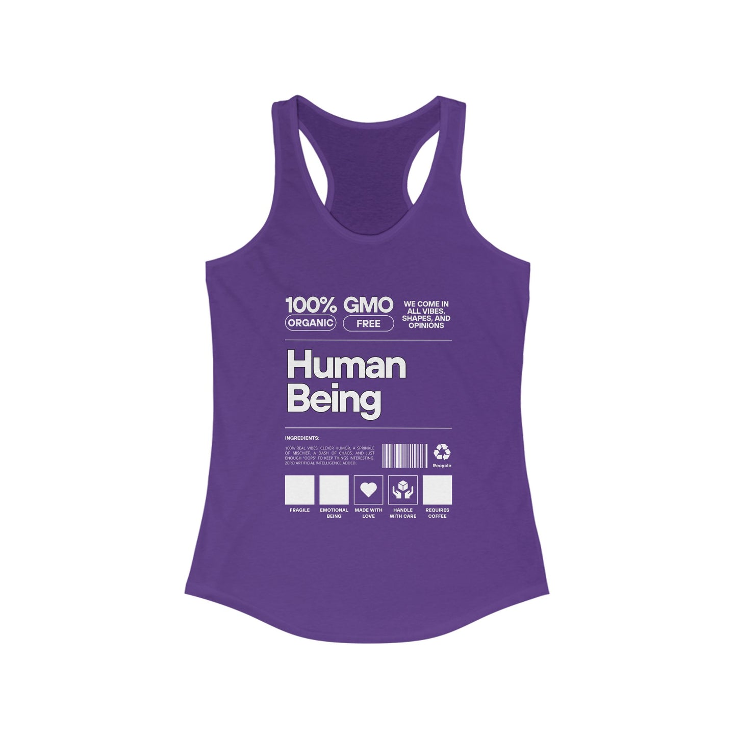 100% Human Being GMO-Free Women's Racerback Tank